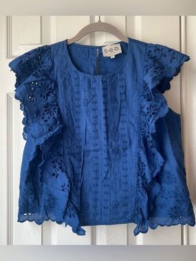 Sea New York Royal Blue Eyelet Ruffle Blouse